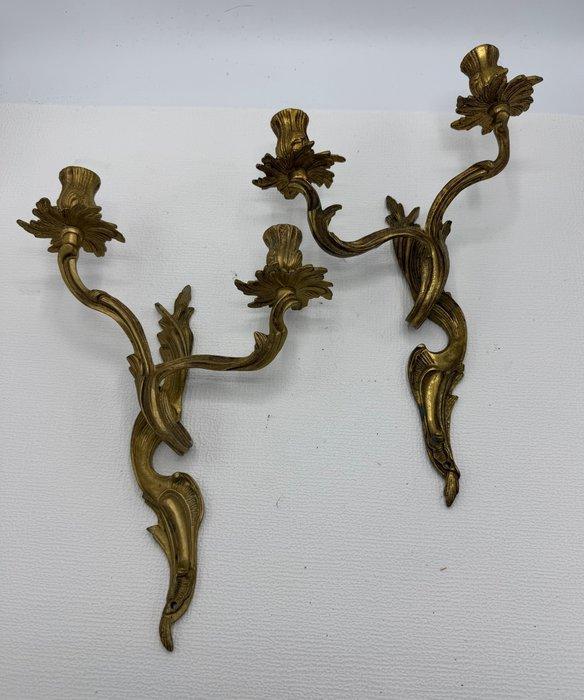 Kaars wandlamp (2) - Brons - Wandkandelaren, wand-appliques, Antiek en Kunst, Antiek | Overige Antiek