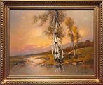 Alberth Ferenc (1883–1959) - Landscape with River and Sunset, Antiek en Kunst, Kunst | Schilderijen | Klassiek