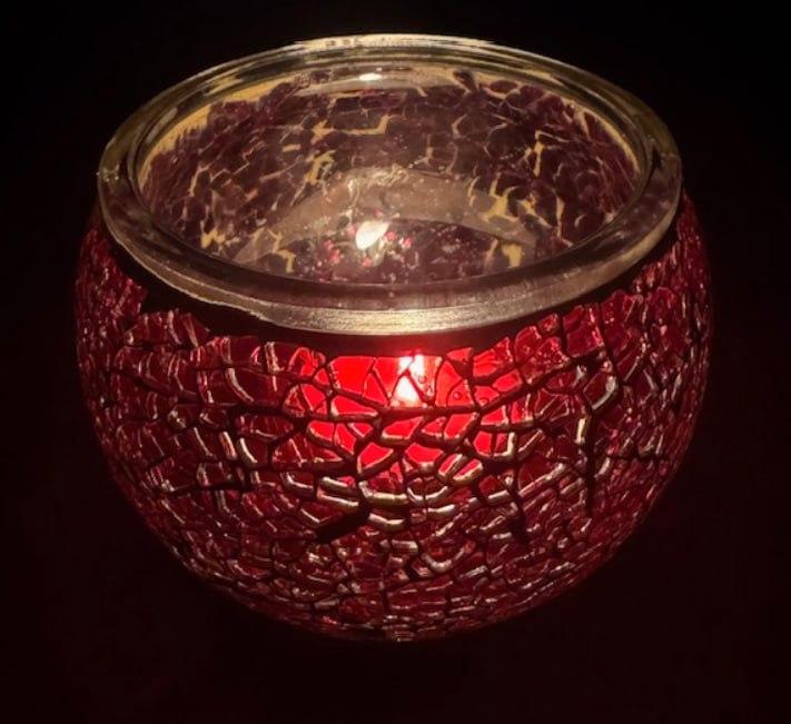 Handgemaakte wijn rood mozaïek theelichthouder 11×11×9 cm, Huis en Inrichting, Woonaccessoires | Kandelaars en Kaarsen, Nieuw