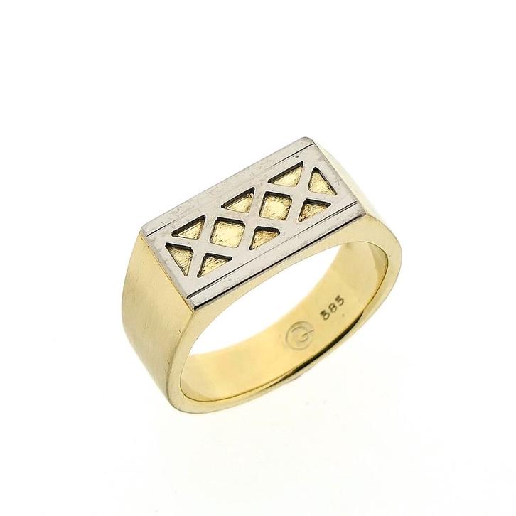 Bicolor gouden zegelring | Heren (heren sieraden), Handtassen en Accessoires, Ringen, Heer, Overige kleuren, 20 of groter, Gebruikt