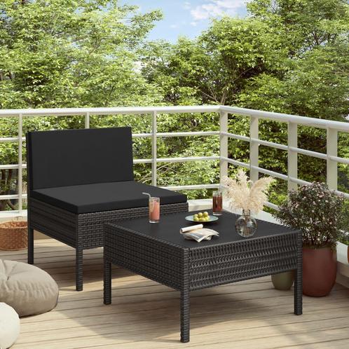 vidaXL 2-delige Loungeset met kussens poly rattan zwart, Tuin en Terras, Tuinsets en Loungesets, Loungeset, Nieuw, Verzenden