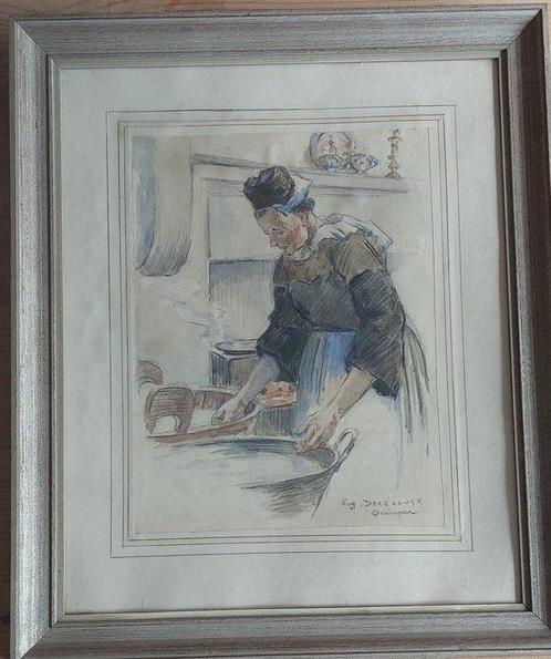 Eugène Delacluse (1882–1972) - Femme en cuisine (Frau in der, Antiek en Kunst, Kunst | Schilderijen | Klassiek