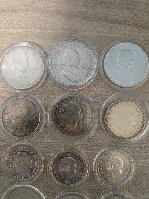 Monaco. Collection de 21 pièces en argent monégasque (.900), Postzegels en Munten, Munten | Europa | Niet-Euromunten
