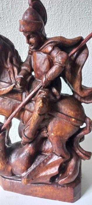 Beeld, Sint Joris met de Draak - 33 cm - Hout