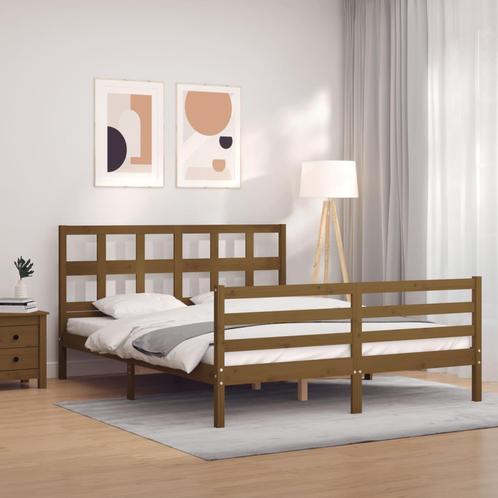 vidaXL Cadre de lit tête de lit marron miel King Size, Maison & Meubles, Chambre à coucher | Lits, Neuf, Envoi
