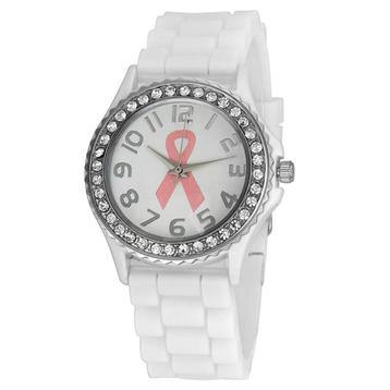 Fako® - Horloge - Kristal Siliconen - Pink Ribbon - Wit beschikbaar voor biedingen