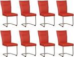 Set van 8 Rode leren   - poot rond inox - Toledo Leer, Nieuw, Vijf, Zes of meer stoelen, Modern, Leer