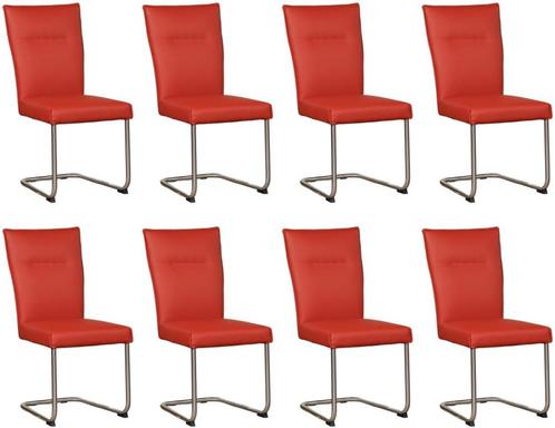 Set van 8 Rode leren   - poot rond inox - Toledo Leer, Huis en Inrichting, Stoelen, Overige kleuren, Vijf, Zes of meer stoelen