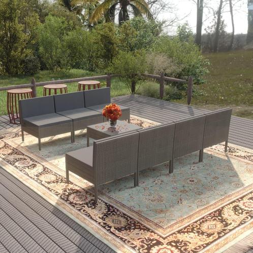 vidaXL 8-delige Loungeset met kussens poly rattan grijs, Tuin en Terras, Tuinsets en Loungesets, Loungeset, Nieuw, Verzenden