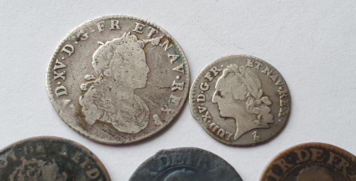 Frankrijk. Lot van 5 koninklijke munten (Louis XIV, Louis, Postzegels en Munten, Munten | Europa | Euromunten