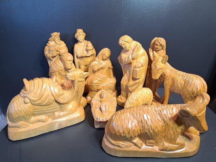 Kerstdecoratie - Hout - GROTE kerstgroep 10 delig, Antiek en Kunst, Antiek | Boeken en Manuscripten