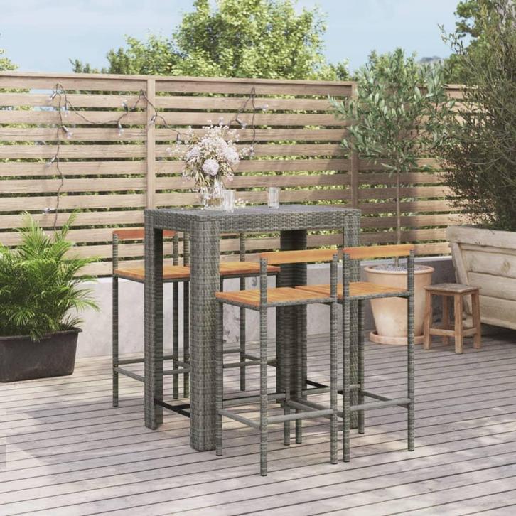 vidaXL 5-delige Tuinbarset poly rattan en massief acaciahout, Tuin en Terras, Tuinsets en Loungesets, Nieuw, Verzenden