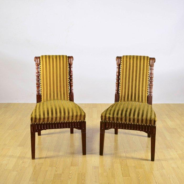 Stoel (2) - Hout, Fluweel - Victoriaanse stoelen, Antiquités & Art, Antiquités | Autres Antiquités