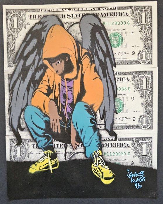 Jinks Kunst - ANGEL - 3 Real US $1 Banknotes - New Artwork, Antiek en Kunst, Kunst | Designobjecten