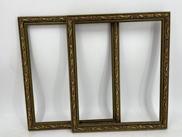 Lijst (2) - Hout - Koppel Marcos groen en goudkleurig, Antiek en Kunst, Curiosa en Brocante