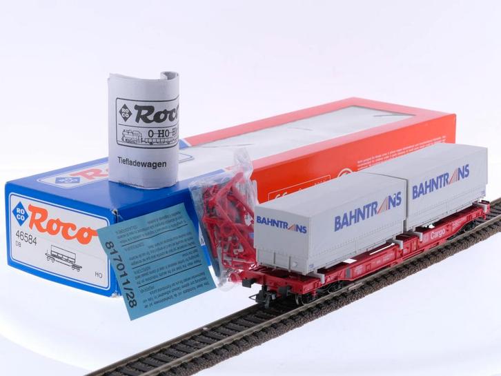 Schaal H0 Roco 46584 dieplader wagen Sdkms Bahntrans va..., Hobby en Vrije tijd, Modeltreinen | H0, Gelijkstroom, Analoog, Zo goed als nieuw