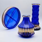 Walther Glas - Vaas (3) - Kobaltblauwe en gouden fruitschaal