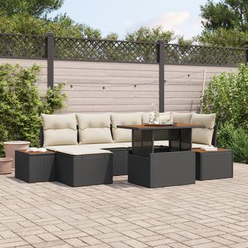 vidaXL 7-delige tuinset met kussens in zwart van poly rattan, Verzenden