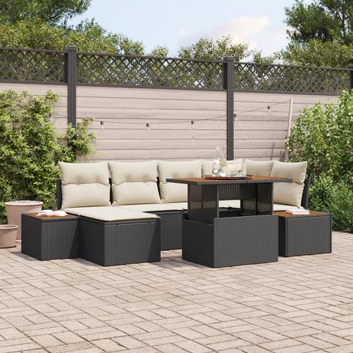 vidaXL 7-delige tuinset met kussens in zwart van poly rattan, Tuin en Terras, Tuinsets en Loungesets, Nieuw, Verzenden