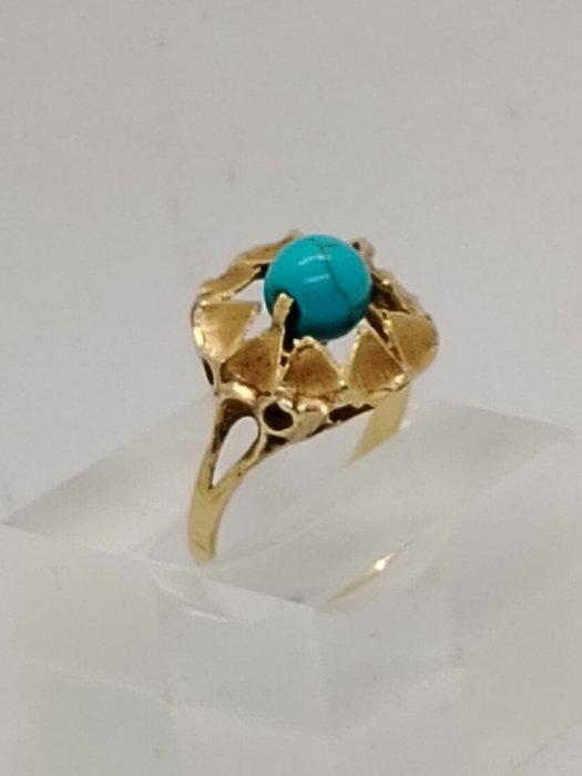 Ring - 18 karaat Geel goud Turquoise, Handtassen en Accessoires, Ringen