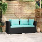 vidaXL Tweezitsbank met kussens poly rattan zwart, Tuin en Terras, Verzenden, Nieuw