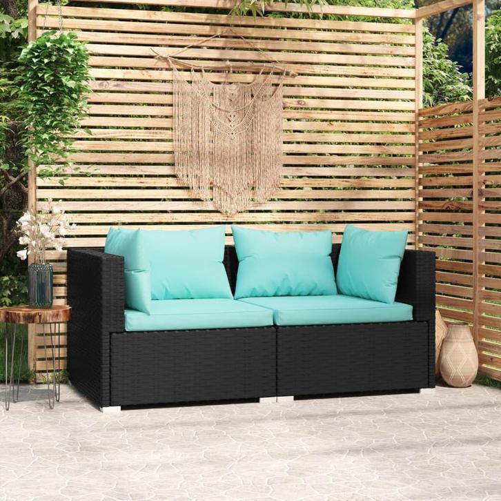 vidaXL Tweezitsbank met kussens poly rattan zwart, Tuin en Terras, Tuinsets en Loungesets, Nieuw, Verzenden