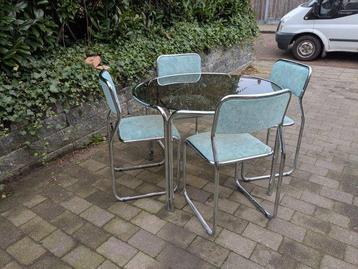 Table à manger - verre de rocaille - Table et quatre chaises beschikbaar voor biedingen