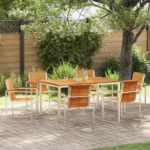 vidaXL 7-delige tuinset van massief teak en roestvrij staal, Tuin en Terras, Tuinsets en Loungesets, Tuinset, Nieuw, Verzenden