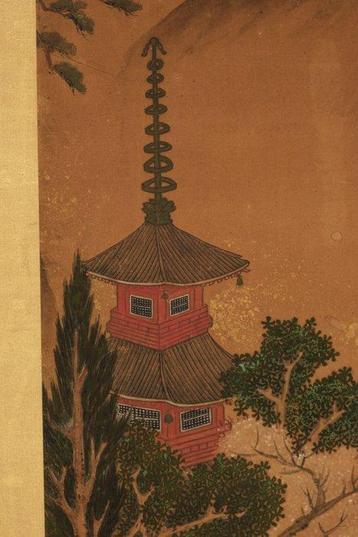Byôbu  (paravent) - Papier, Bois laqué, soie - Japon - Fin