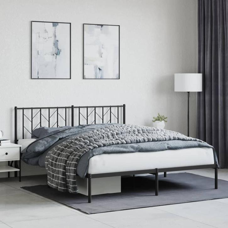vidaXL Bedframe met hoofdbord metaal zwart 160x200 cm, Huis en Inrichting, Slaapkamer | Bedden, Nieuw, Verzenden