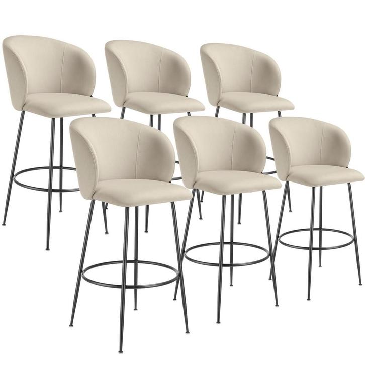 tectake Barkruk Luana, met rugleuning, fluweellook - crème/z, Huis en Inrichting, Barkrukken, Verzenden