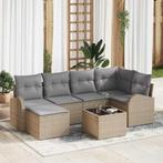 vidaXL Tuinbank Set met kussen 7 pcs Beige Poly rattan, Verzenden, Nieuw