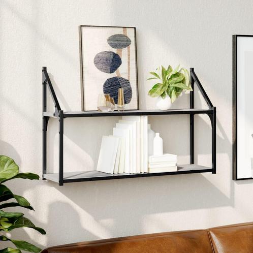 vidaXL Wandrek 2-laags 80x21x51 cm bewerkt hout grijs sonoma, Huis en Inrichting, Kasten | Wandmeubels, Nieuw, Verzenden