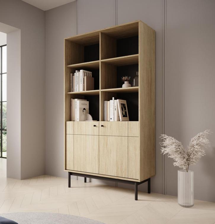 Meubella | Vitrinekast eiken opbergkast 104x39x185cm, Huis en Inrichting, Kasten | Vitrinekasten, 25 tot 50 cm, Nieuw, 100 tot 150 cm