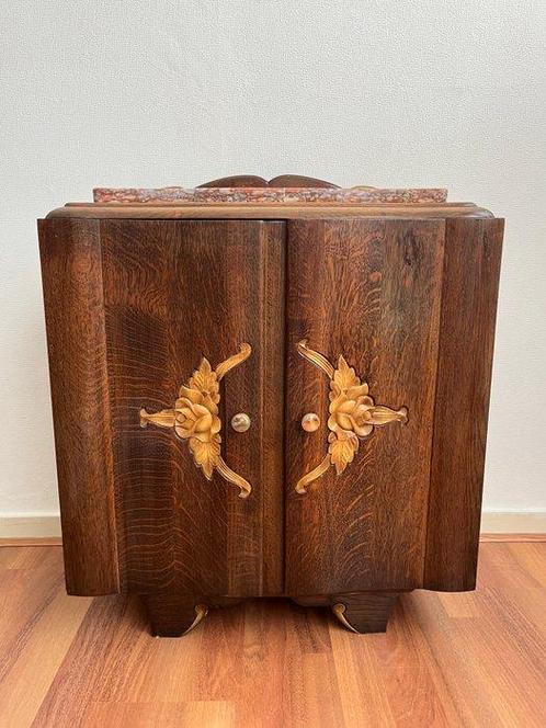 Table de chevet - Bois, Laiton, Marbre - Découpé encastré, Antiek en Kunst, Kunst | Designobjecten
