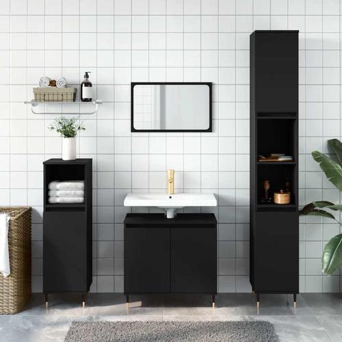 vidaXL Badkamerkast 58x33x60 cm bewerkt hout zwart, Huis en Inrichting, Badkamer | Badkamermeubels, Nieuw, Verzenden