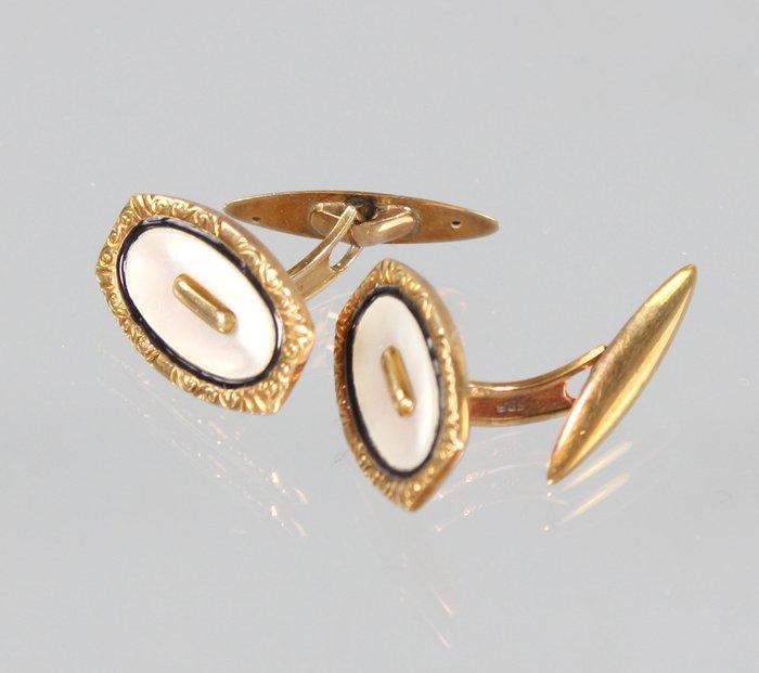 Manchetknopen - 14 karaat Geel goud - Art Deko, parelmoer, Handtassen en Accessoires, Antieke sieraden