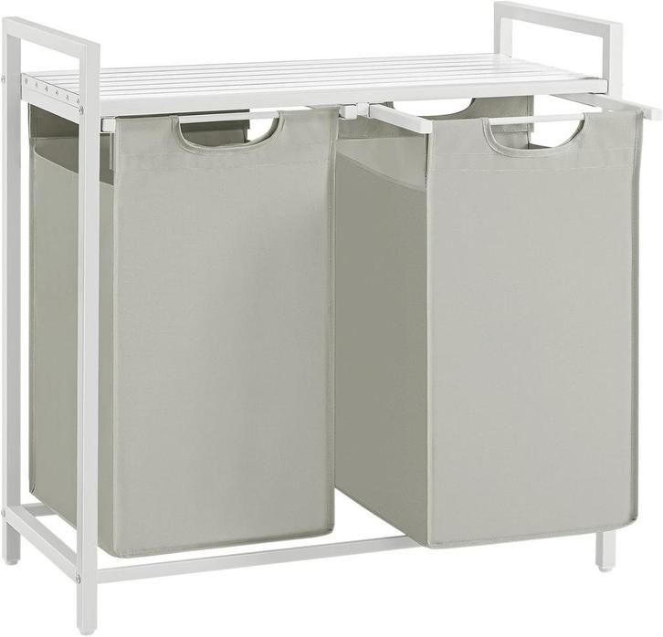 Wasmand - 92 liter (2x 46liter) wit met lichtgrijs -, Huis en Inrichting, Badkamer | Badkamermeubels, Verzenden