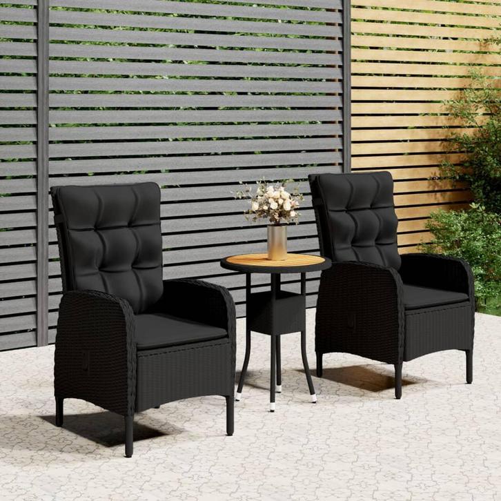 vidaXL 3-delige Tuinset poly rattan zwart, Tuin en Terras, Tuinsets en Loungesets, Tuinset, Nieuw, Verzenden