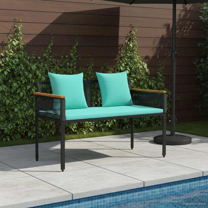 vidaXL Tuinbank Zwart en Turkoois 117 x 54 x 74.5 cm poly, Tuin en Terras, Tuinsets en Loungesets, Nieuw, Verzenden