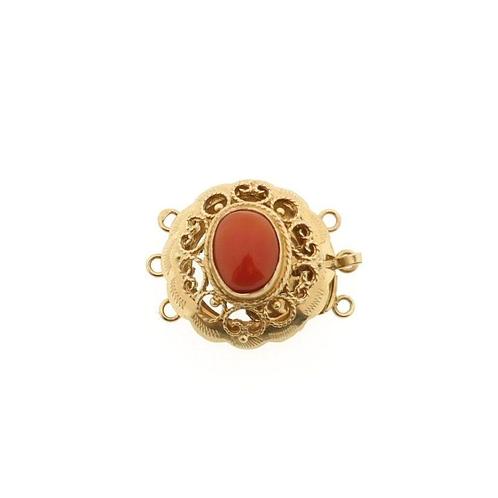 Gouden collier sierslot met bloedkoraal (vintage) (vintage), Handtassen en Accessoires, Kettingen, Overige kleuren, Gebruikt, Met edelsteen