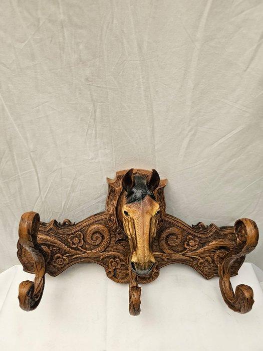 Kapstok - Sierlijke met Paardenhoofd en Zeldzaam Snijwerk -, Antiquités & Art, Curiosités & Brocante