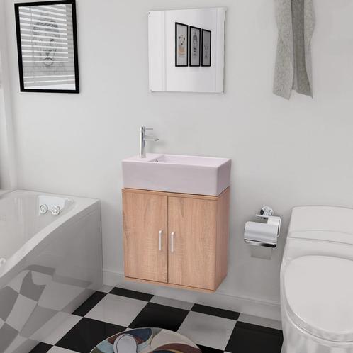 vidaXL Badkamermeubelset met wasbak beige 3-dlg, Huis en Inrichting, Badkamer | Badkamermeubels, Nieuw, Verzenden