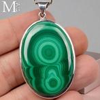 Natuurlijke malachietoog – Sterlingzilveren hanger met