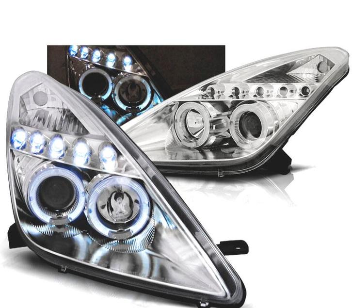 PHARES POUR TOYOTA CELICA T23 99-05 LED ANGEL EYES CHROMÉ, Auto-onderdelen, Verlichting, Verzenden