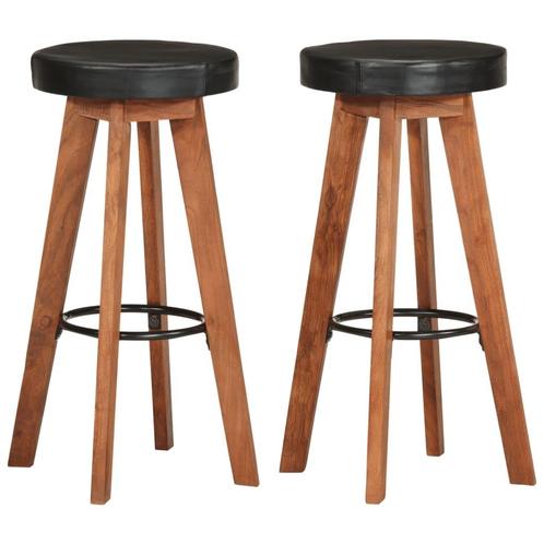 vidaXL Tabourets de bar 2 pcs Cuir véritable et bois, Maison & Meubles, Tabourets de bar, Neuf, Envoi