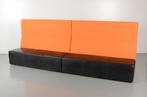 Frontseat treinbank, oranje / zwart leder, 320 x 65 cm, Ophalen of Verzenden