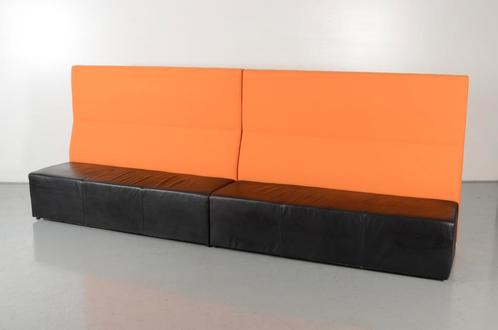 Frontseat treinbank, oranje / zwart leder, 320 x 65 cm, Maison & Meubles, Chaises, Enlèvement ou Envoi