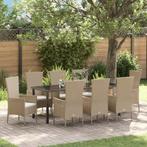 vidaXL 9-delige tuinset met kussens in beige poly rattan, Tuin en Terras, Tuinstoelen, Verzenden, Nieuw