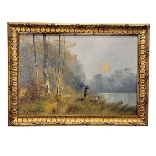 M. Juliany (XIX-XX) - Cazador junto al río al amanecer, Antiek en Kunst, Kunst | Schilderijen | Klassiek